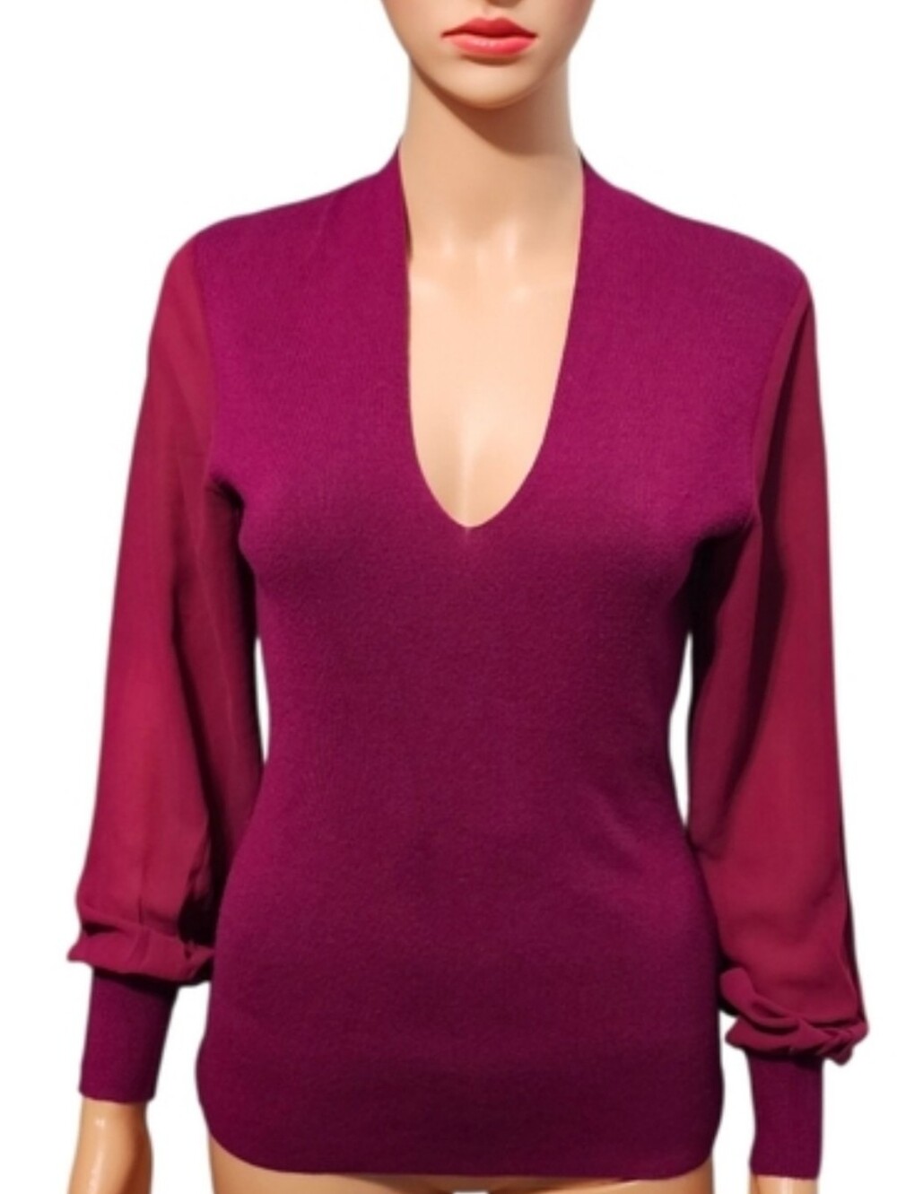 Ted Baker Bryanna Bishop-Sleeve Fuchsia Office Siren Sweater Blouse Sz 2/US(4-6)
